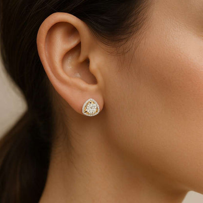 Round Cut Lab Grown Diamond Halo Stud Earrings  Handmade Diamond Bridal Earrings