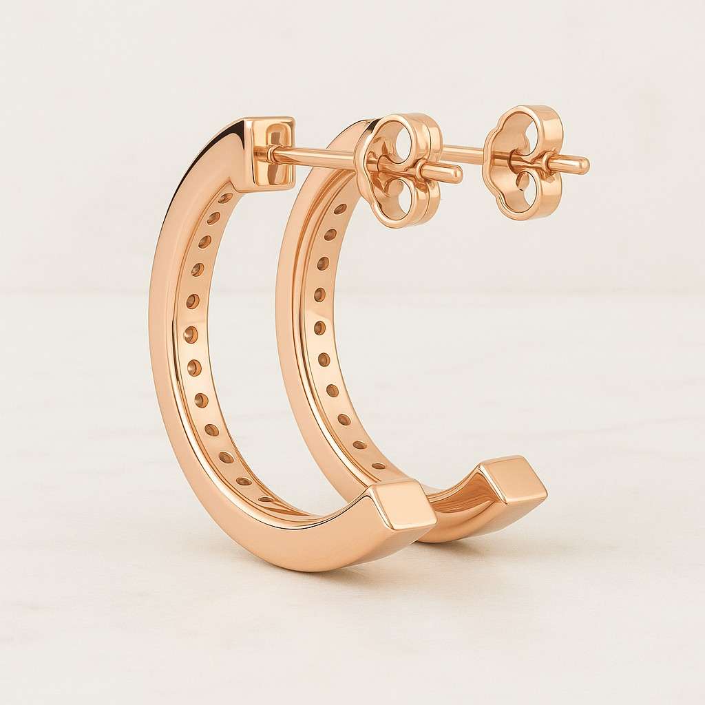 Round Cut Lab Grown Diamond Hoop Earrings Micro Pave Setting Three Row Diamond Earrings