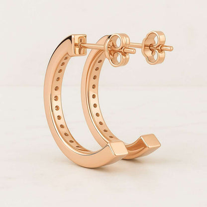 Round Cut Lab Grown Diamond Hoop Earrings Micro Pave Setting Three Row Diamond Earrings