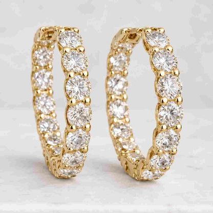 Round Cut Lab Grown Diamond Huggie Hoop Earrings/ Lab Diamond Five Stone Hoop Earrings/ Solid Gold Hoops For Women/ Birthday Gift For Her
