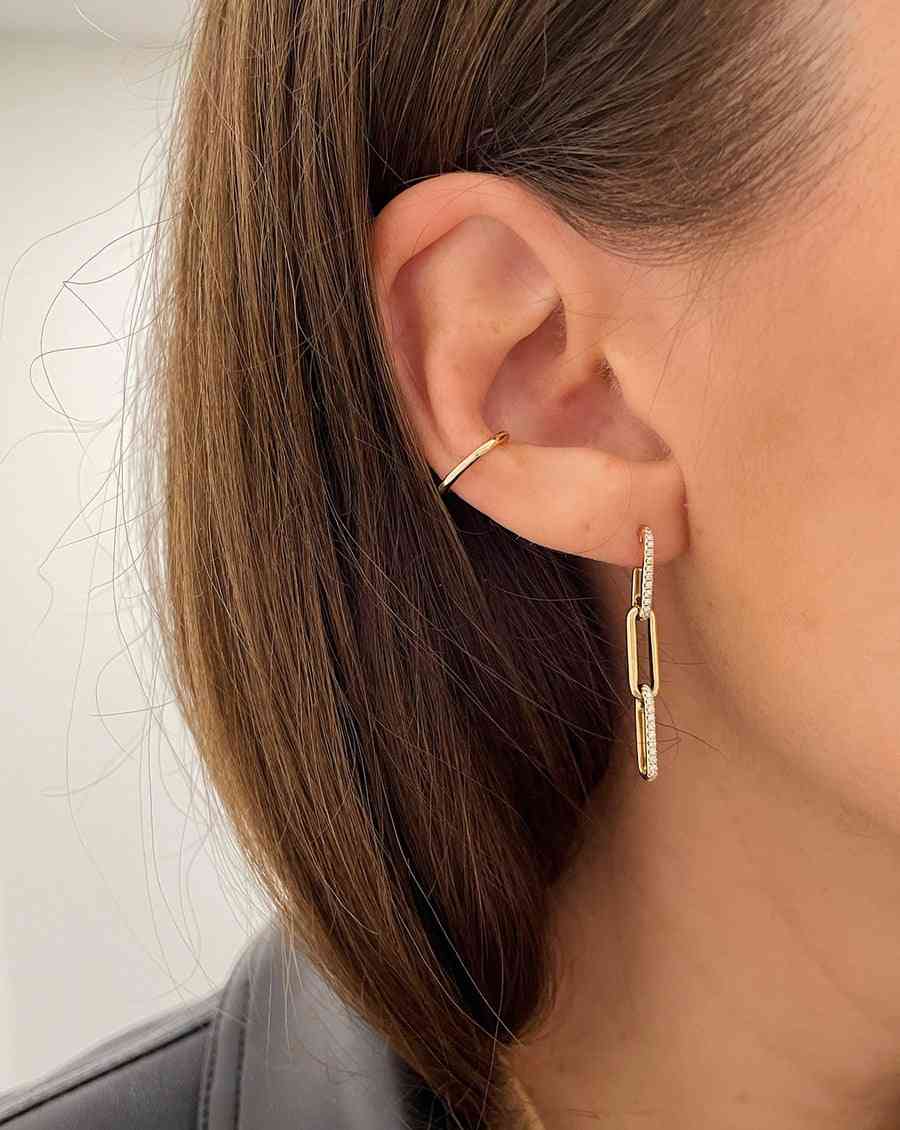 round cut lab grown diamond link earrings conflict free diamond paper clip earrings 14k solid gold earrings screw back diamond earrings