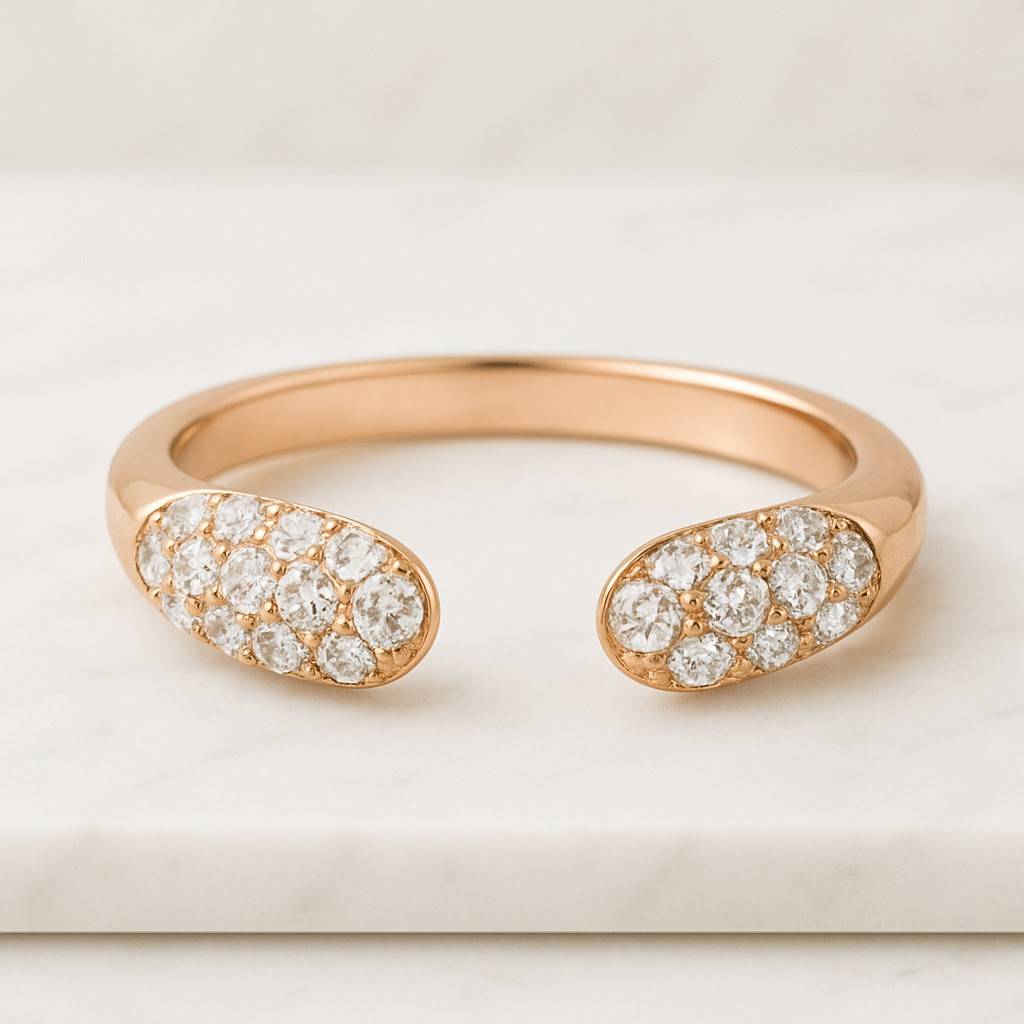 Round Cut Lab Grown Diamond Open Cuff Band CVD Diamond Two Stone Ring 14K Yellow Gold Hand made Diamond Anniversary Ring