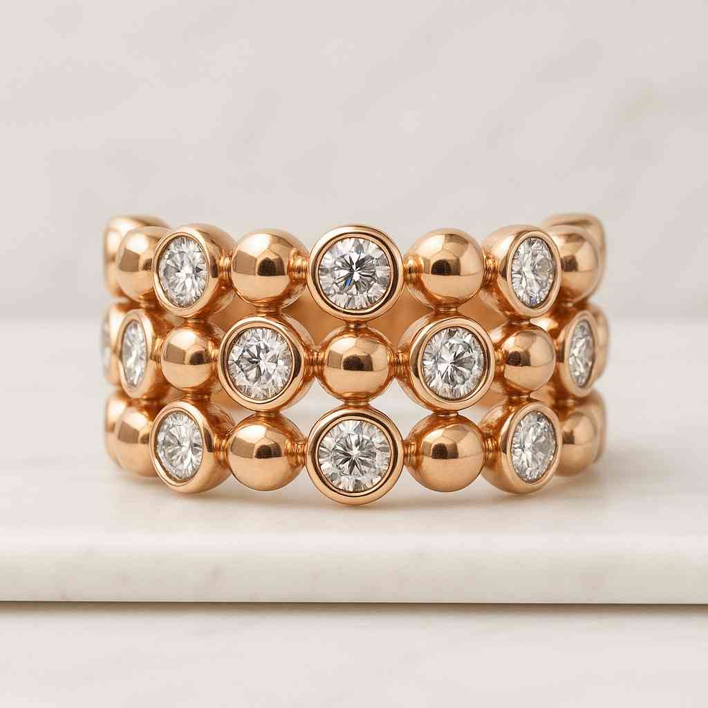 Round Cut Lab Grown Diamond Ring Bubble Rain Drop Band, Bubble Scattered CVD Band