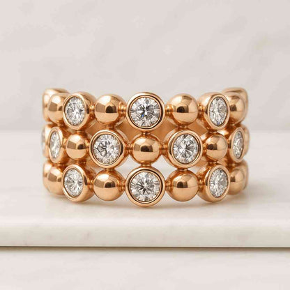 Round Cut Lab Grown Diamond Ring Bubble Rain Drop Band, Bubble Scattered CVD Band