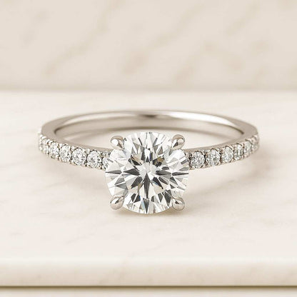 Round Cut Lab Grown Diamond Solitaire Ring, 1 to 3 CT Lab Diamond Engagement Ring, 6 Prong Set Round Diamond Wedding Ring