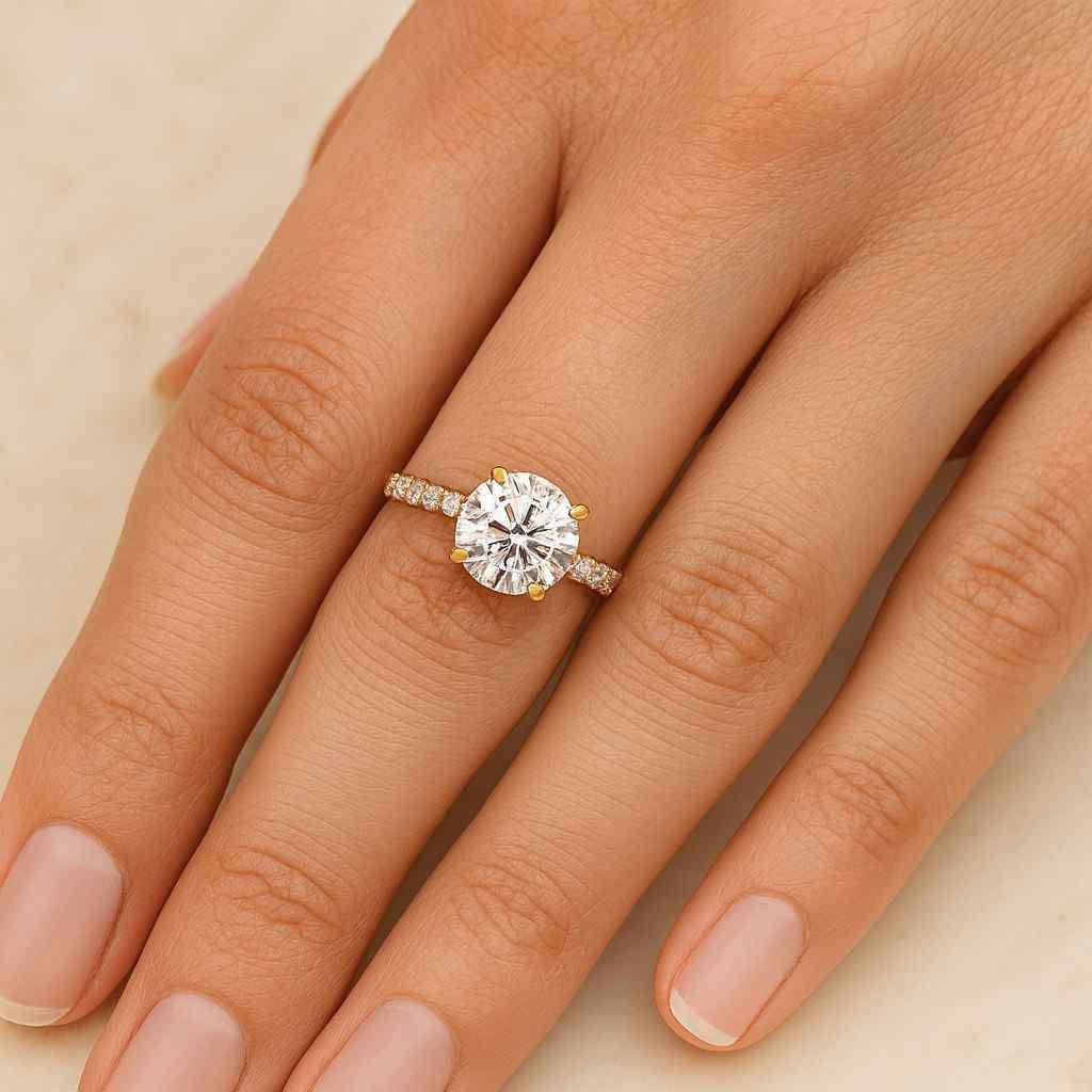 Round Cut Lab Grown Diamond Solitaire Ring Engagement Ring, round CVD Diamond, yellow Gold Gold Promise Ring Gift for her