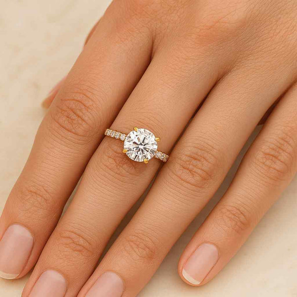 Round Cut Lab Grown Diamond Solitaire Ring Engagement Ring, round CVD Diamond, yellow Gold Gold Promise Ring Gift for her