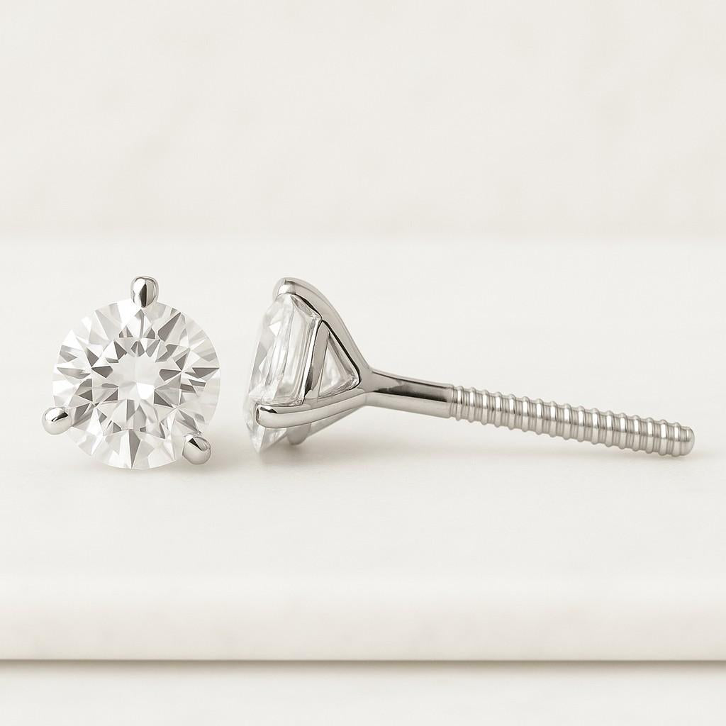 Round Cut Lab Grown Diamond Stud Earrings Minimalist Earrings Available In Various Sizes