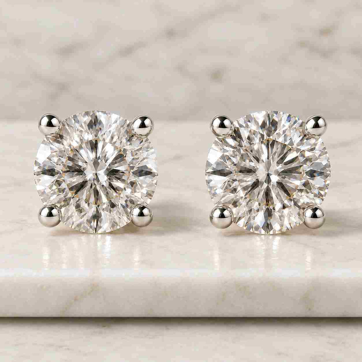 round cut lab grown diamond stud earrings, solitaire diamond earrings, white gold studs, bridal jewelry, anniversary gift for her
