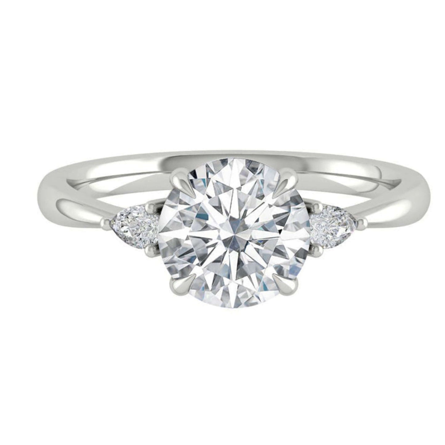 Round Cut Lab Grown Diamond Three Stone Solitaire Engagement Ring
