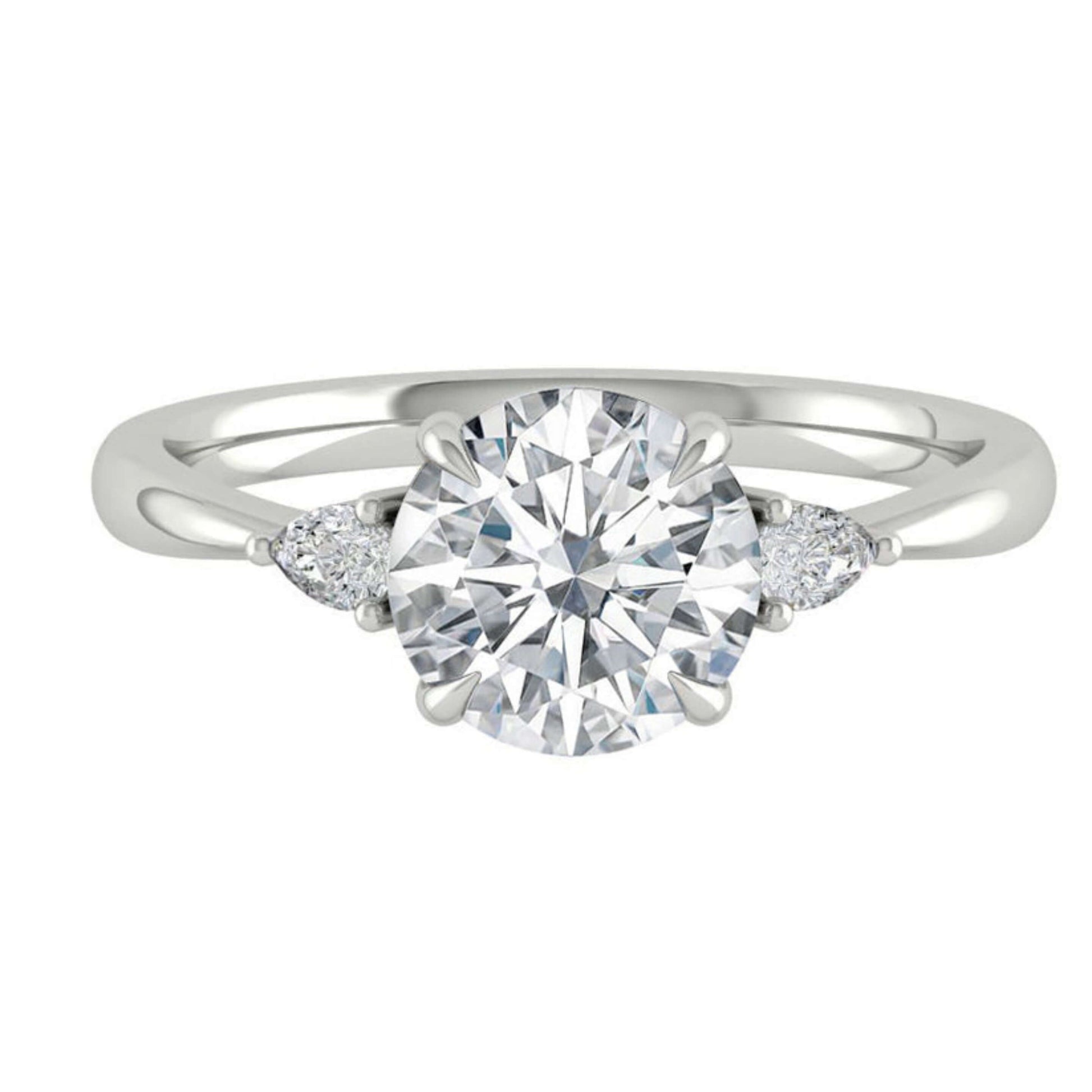 Round Cut Lab Grown Diamond Three Stone Solitaire Engagement Ring