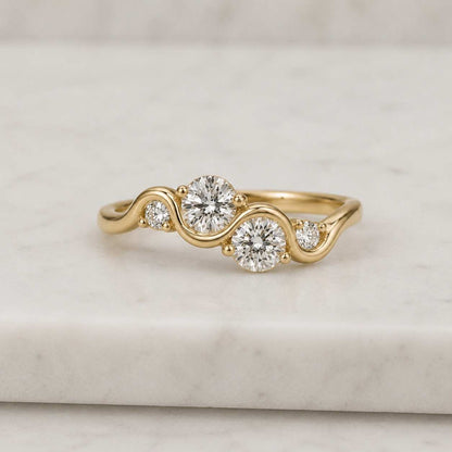Round Cut Lab Grown Diamond Wave Engagement Ring, Elegant Wavy Diamond Wedding Ring, 14KT Gold Minimalist Jewellery
