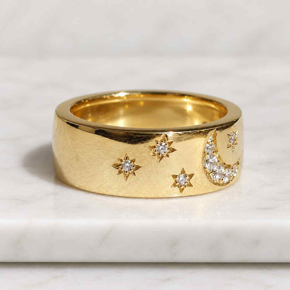 Round Cut Lab Grown Diamond Wedding Band, 14K Gold Wide Pavé Cigar Ring, Multi Row Scattered Half Eternity Band, Cocktail Stackable Band
