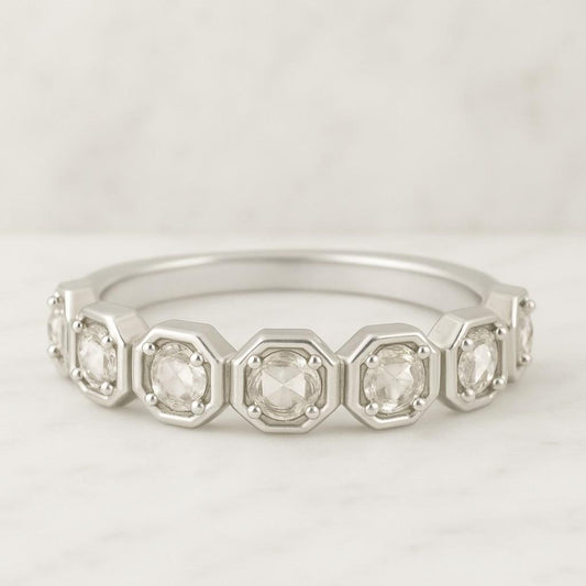 Round Cut Lab Grown Diamond Wedding Band  Flush Set Three Stone Diamond Band