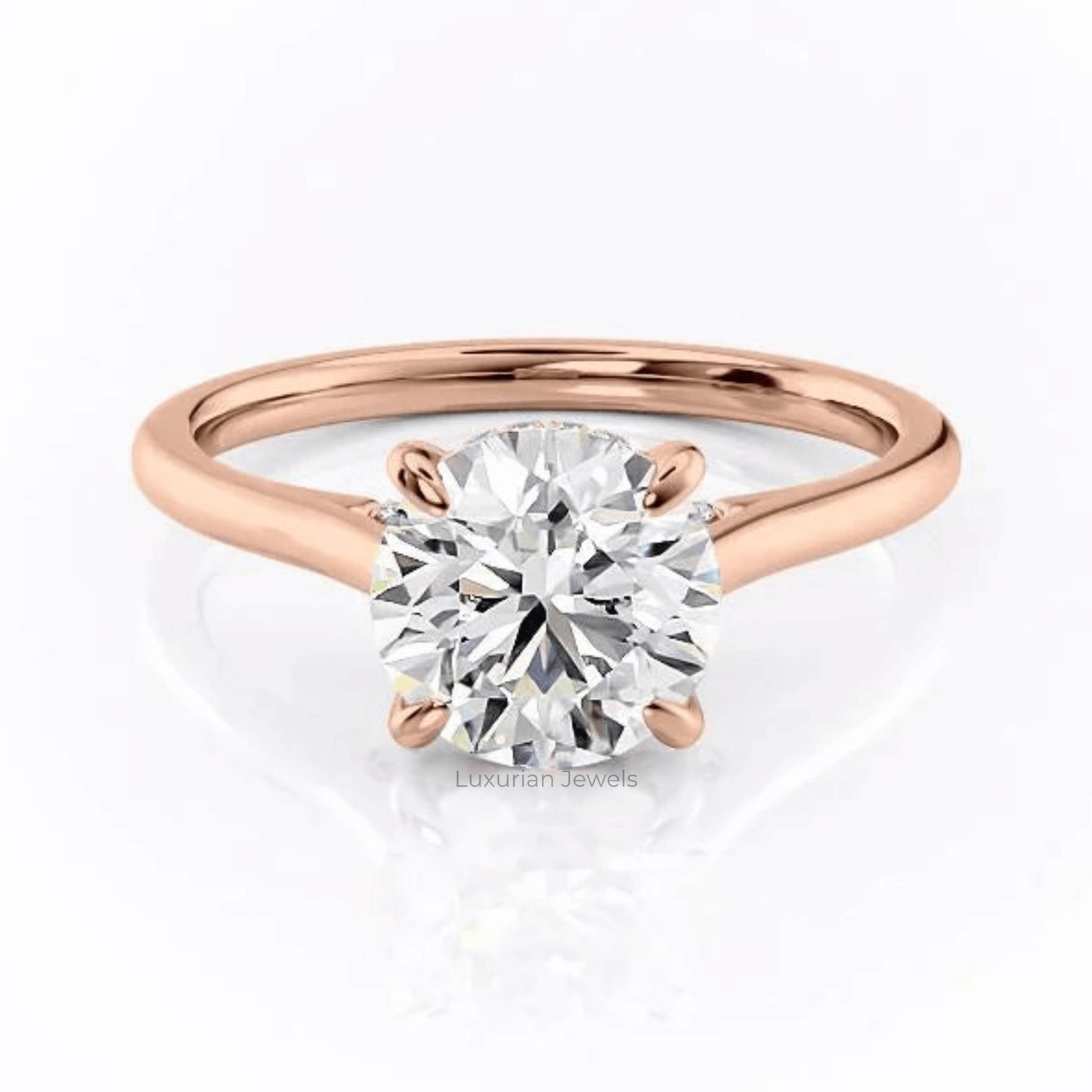 Round Cut Lab Grown Engagement Ring With Hidden Halo