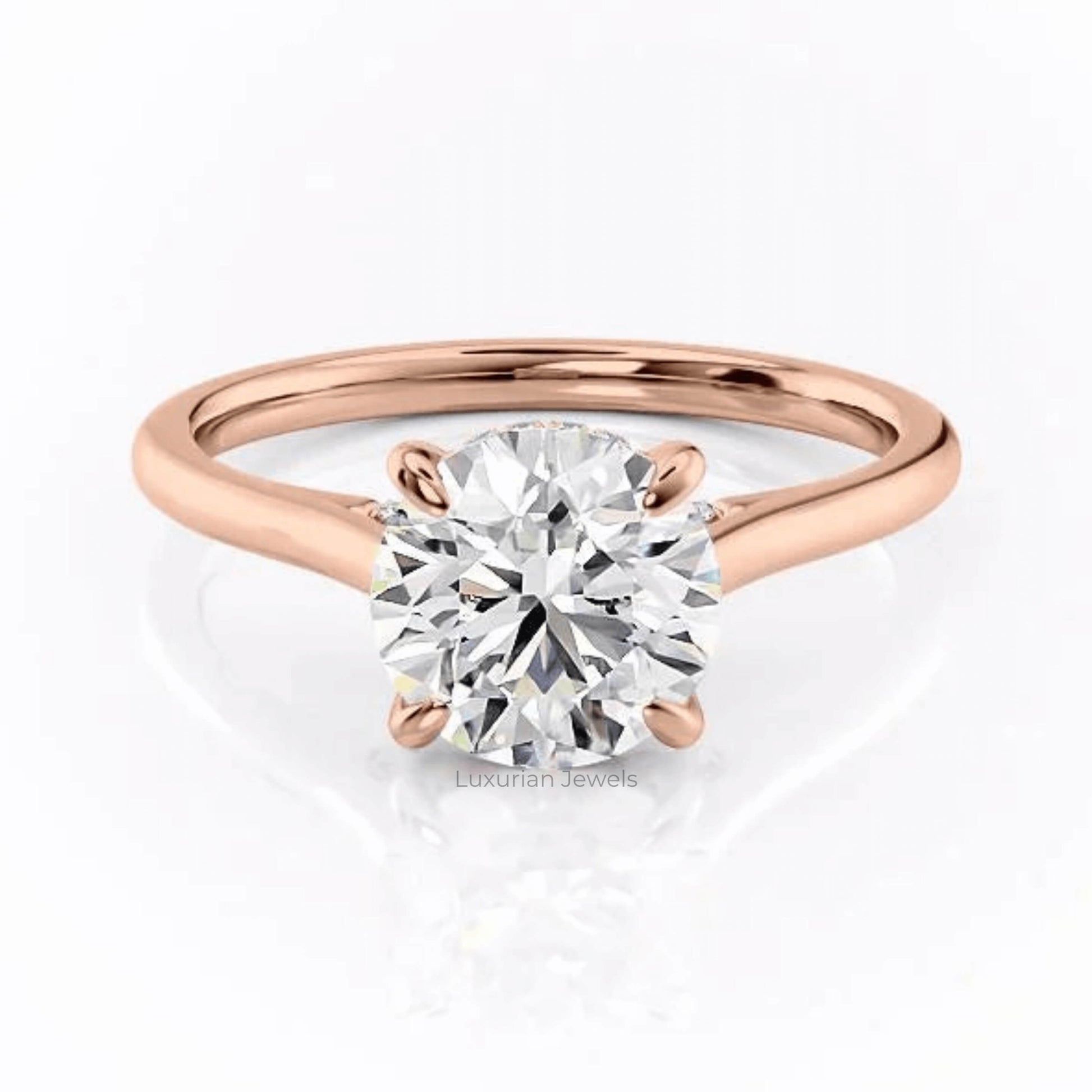 Round Cut Lab Grown Engagement Ring With Hidden Halo