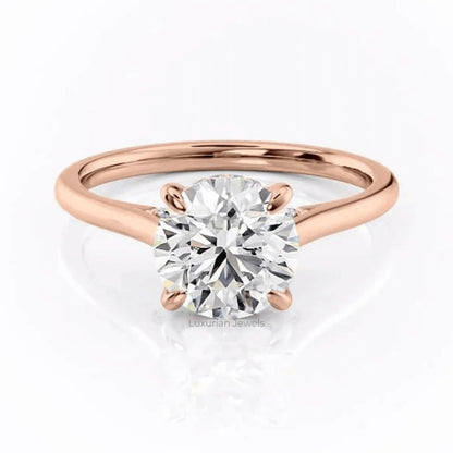 Round Cut Lab Grown Engagement Ring With Hidden Halo