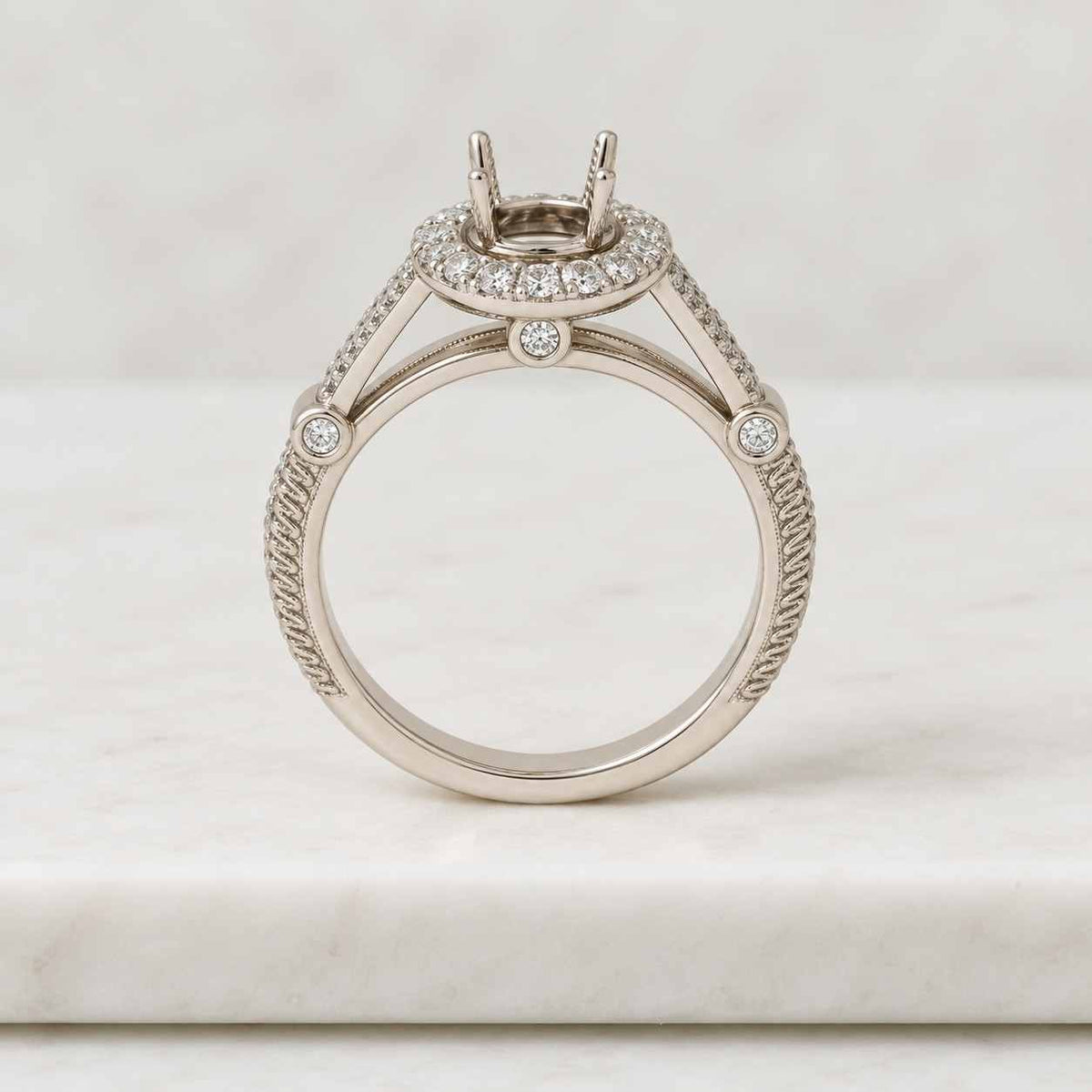 round cut lab grown diamond engagement ring, igi certified 14k gold cluster bridal ring