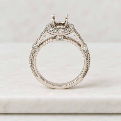 Round Cut Lab Grown Diamond Engagement Ring, IGI Certified 14K Gold Cluster Bridal Ring