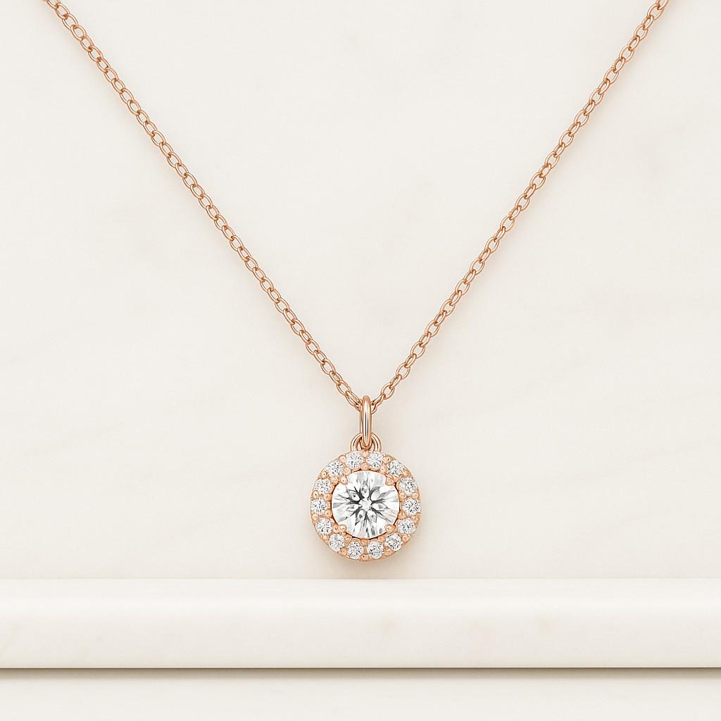 Round Cut Lab Grown Halo Pendant Necklace Elegant Round Halo Set Pendant for Her