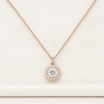Round Cut Lab Grown Halo Pendant Necklace Elegant Round Halo Set Pendant for Her