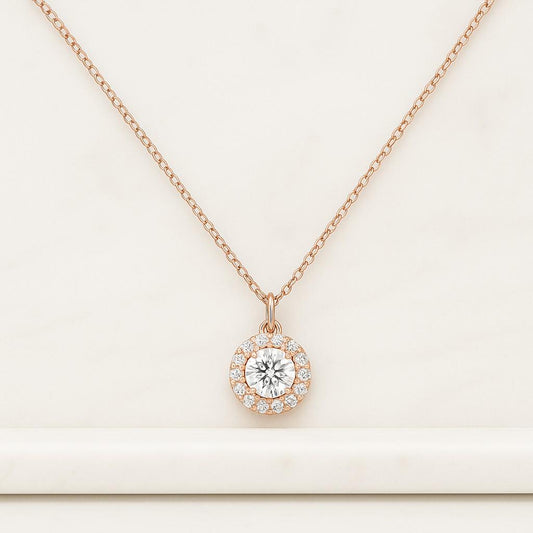 Round Cut Lab Grown Halo Pendant Necklace Elegant Round Halo Set Pendant for Her
