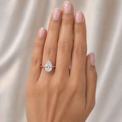 Round Cut Lab Made Diamond Hidden Halo Ring / Conflict Free Diamond Bridal Ring / 14K Solid Gold Claw Prong Set Diamond Ring / Ready To Ship
