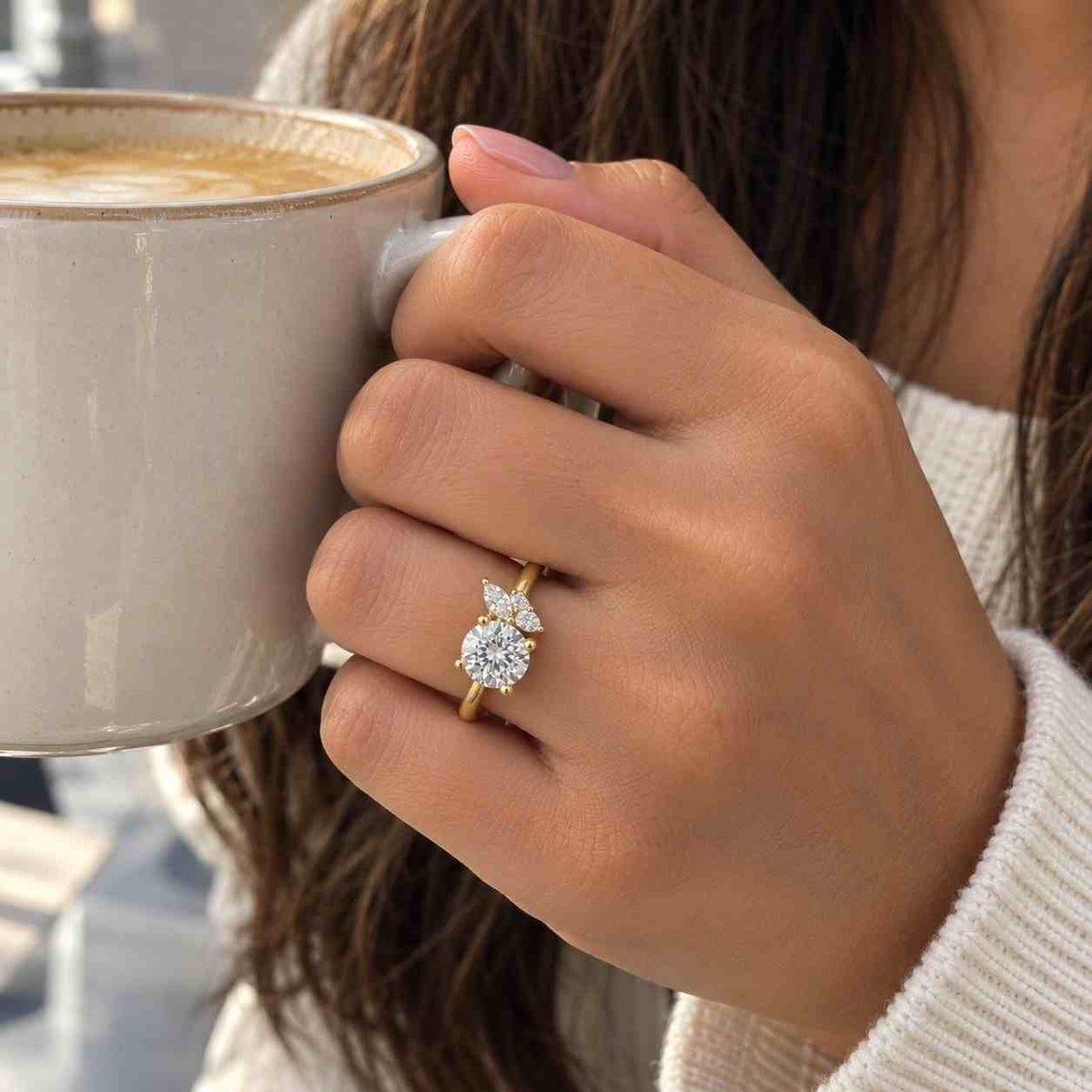 Round Cut Leaf Vine Lab Grown Diamond Engagement Ring, Solid Gold Platinum 925 Silver, Romantic Floral Bridal Ring, Promise Anniversary Gift
