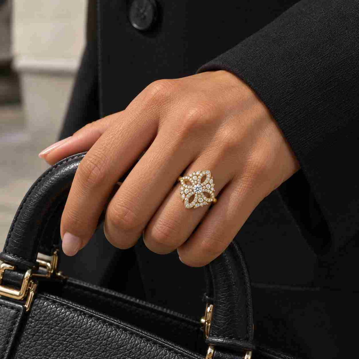 round cut leaf vine lab grown diamond engagement ring, solid gold platinum 925 silver, romantic floral bridal ring, promise anniversary gift