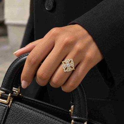 Round Cut Leaf Vine Lab Grown Diamond Engagement Ring, Solid Gold Platinum 925 Silver, Romantic Floral Bridal Ring, Promise Anniversary Gift