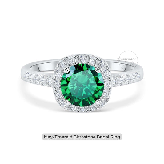 Round Cut May Birthstone Emerald Engagement Ring