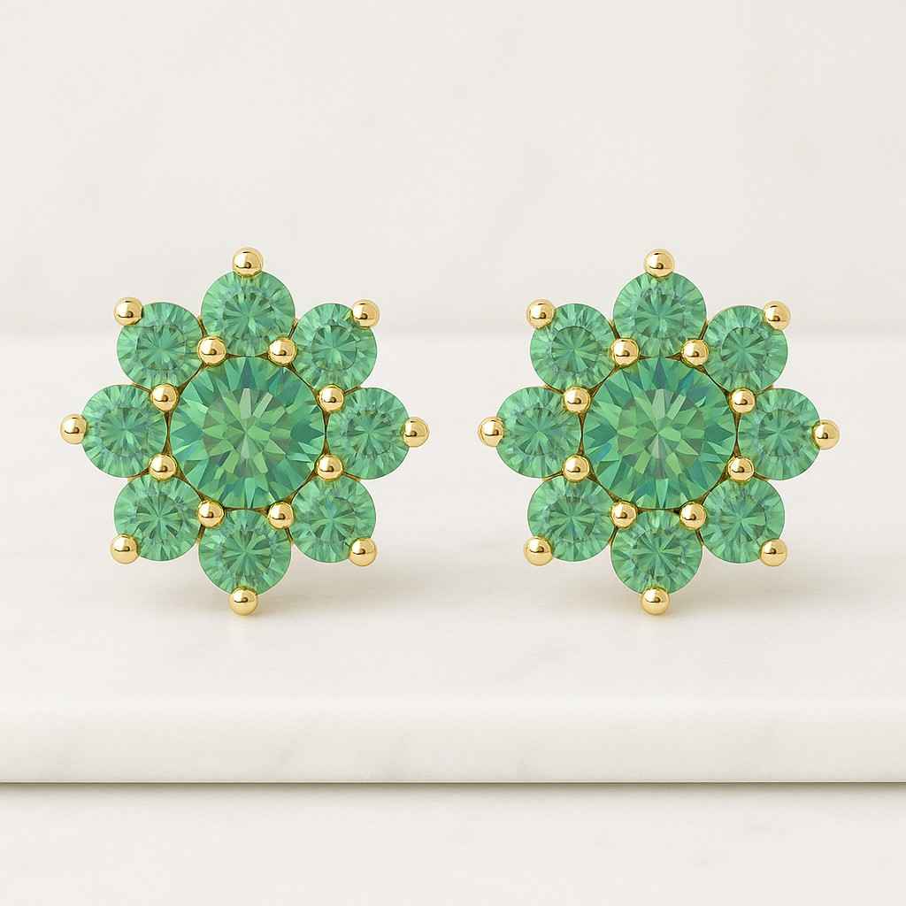 Round Cut Minimalist Floral Earrings 14K Lab Grown Diamond Flower Studs