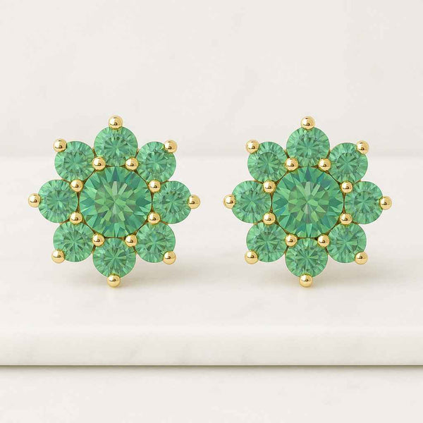 Round Cut Minimalist Floral Earrings 14K Lab Grown Diamond Flower Studs