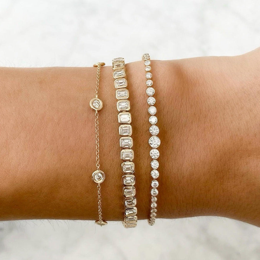 Round Cut Moissanite Bezel Set Tennis Bracelet