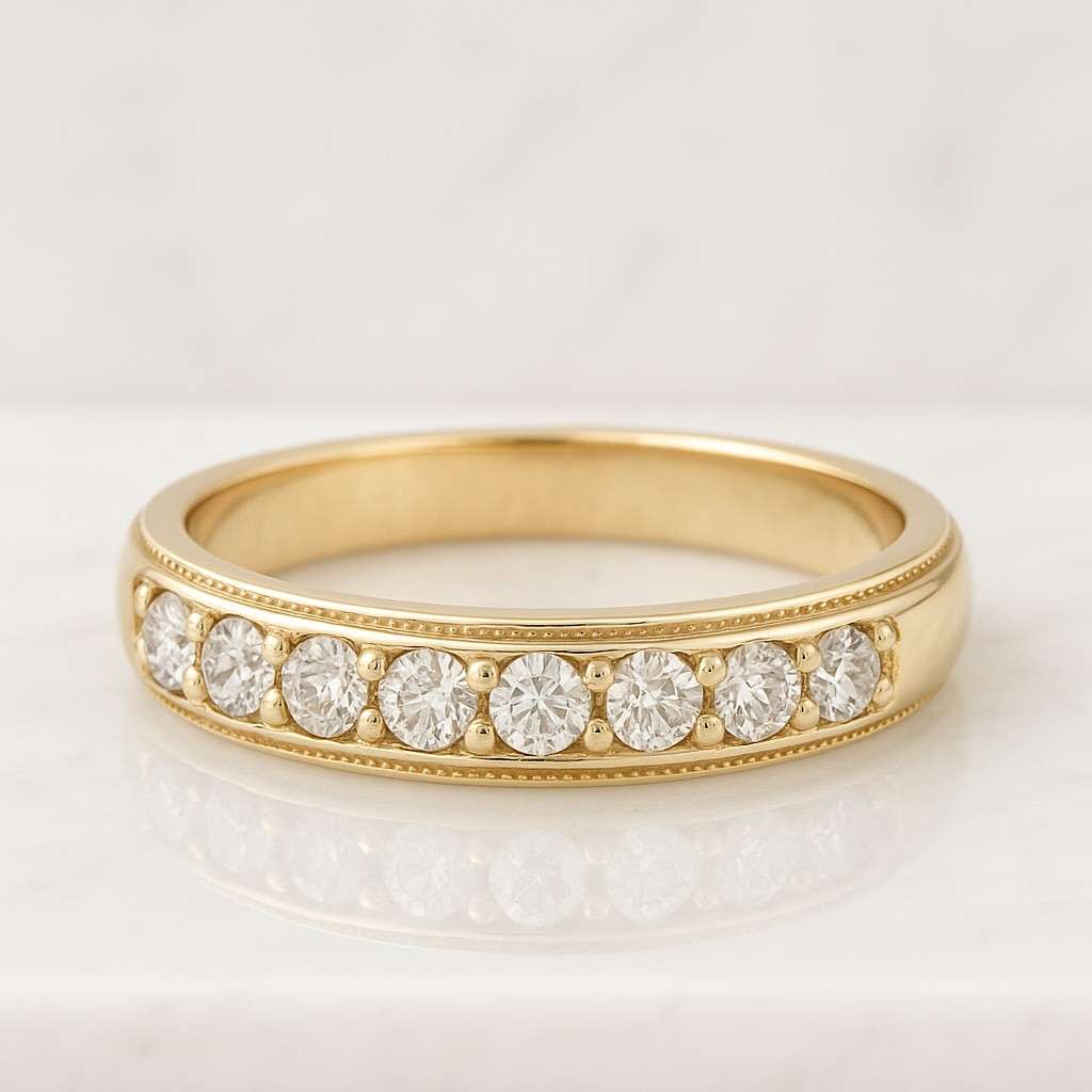 Round Cut Moissanite Diamond Bezel Eternity Band Ring