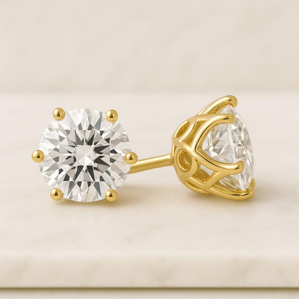 Round Cut Moissanite Diamond Solitaire Stud Earring, 14k White Gold Earring, Minimalist Stud Earring, Screw Back Earring