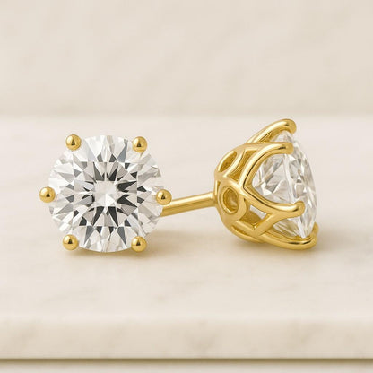 Round Cut Moissanite Diamond Solitaire Stud Earring, 14k White Gold Earring, Minimalist Stud Earring, Screw Back Earring