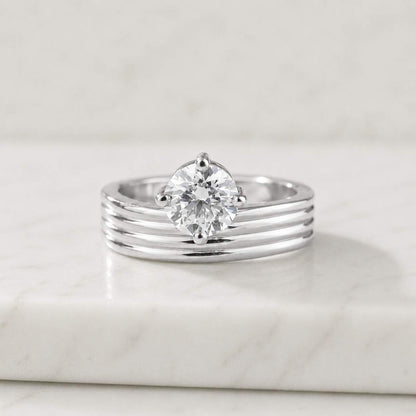 Round Cut Moissanite Engagement Curve Band-Unique Solitaire Diamond Bridal Wedding Band-14K Yellow Gold Antique Birthday Gift Ring For Women
