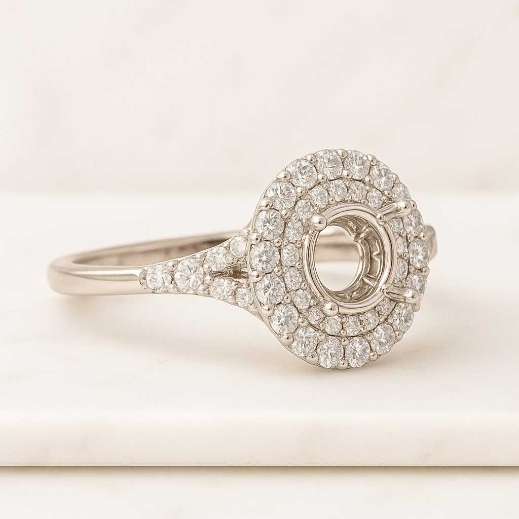 Round Cut Moissanite Engagement Ring Cushion Shaped Double Halo Wedding Ring Split Shank Proposal Ring