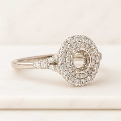 Round Cut Moissanite Engagement Ring Cushion Shaped Double Halo Wedding Ring Split Shank Proposal Ring