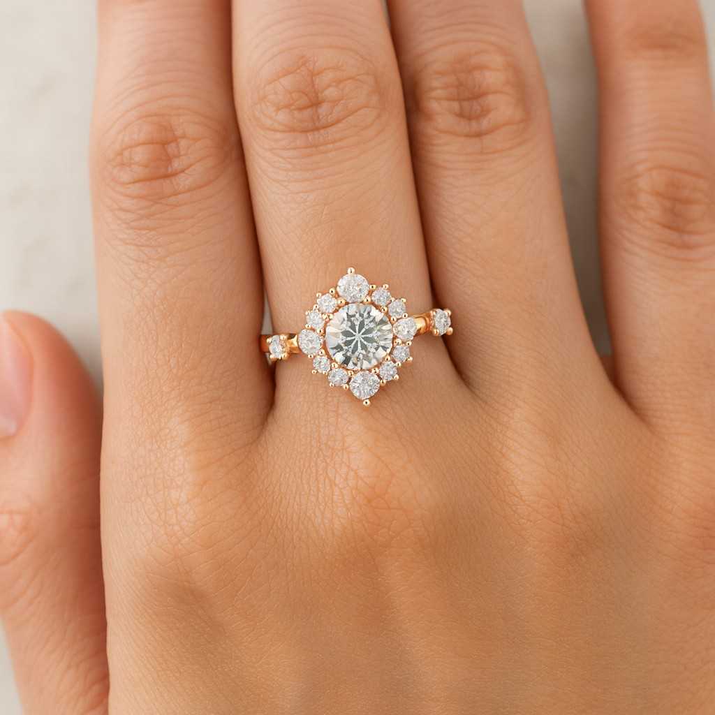 Round Cut Moissanite Engagement Ring Gorgeous Halo Bridal Ring 925 Sterling Silver Ring Solitaire Diamond Ring Anniversary Gift for Wife