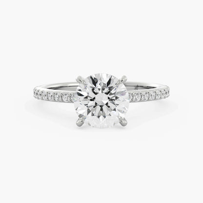 Round Cut Moissanite Engagement Ring, Unique Pave Set Wedding Ring, 6 Prong Solitaire Ring