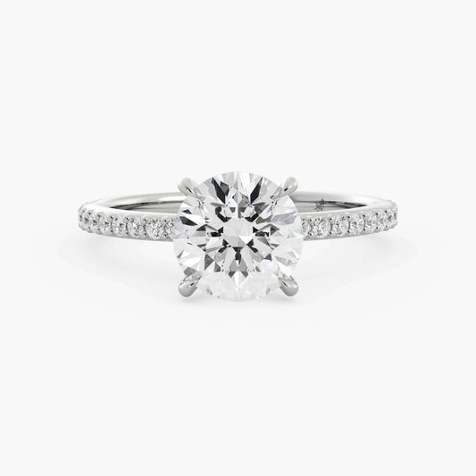 Round Cut Moissanite Engagement Ring, Unique Pave Set Wedding Ring, 6 Prong Solitaire Ring