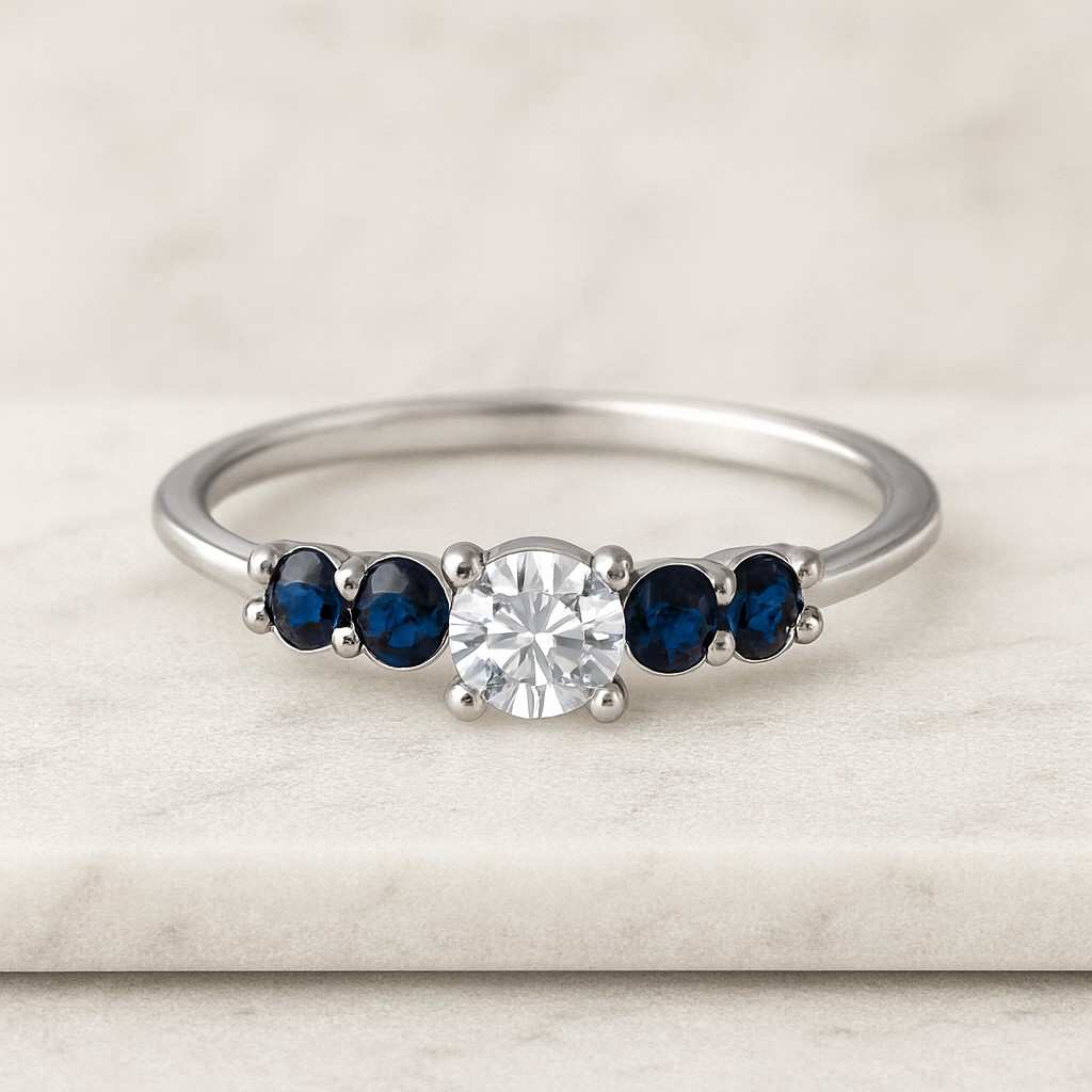 Round Cut Moissanite Halo Engagement Ring White Gold Pave Eternity Band