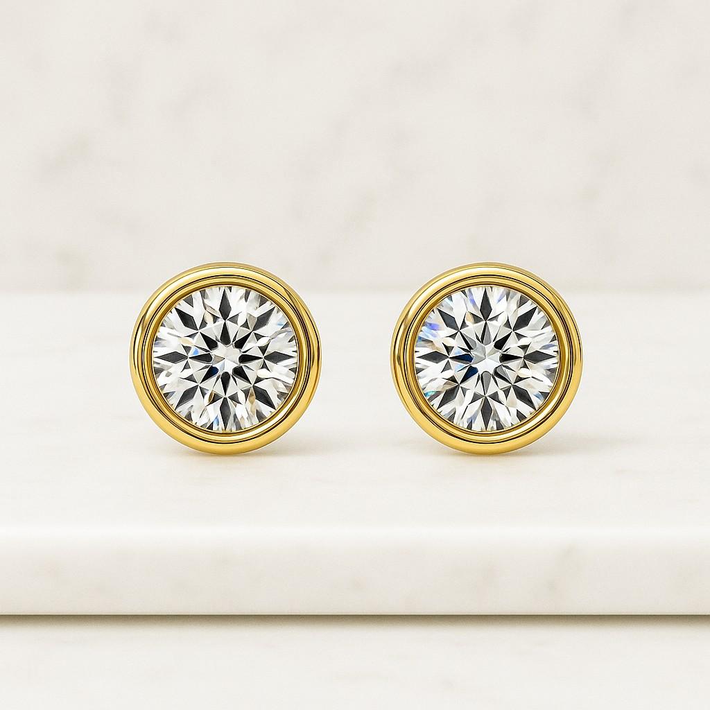 Round Cut Moissanite Stud Earrings in Rose Gold Cluster Floral Design Sparkling Flower Jewelry