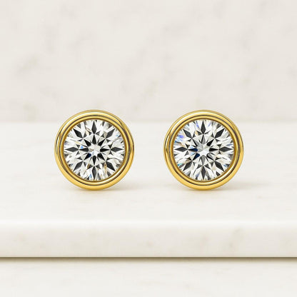 Round Cut Moissanite Stud Earrings in Rose Gold Cluster Floral Design Sparkling Flower Jewelry
