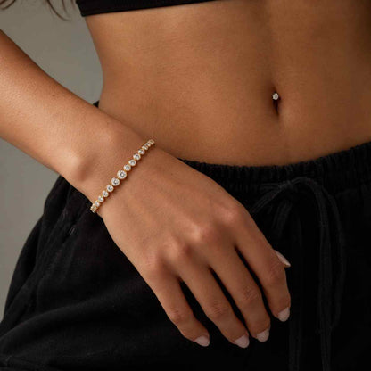 Round Cut Moissanite Tennis Bracelet, Half Bezel Set Diamond Anniversary Gift for Her
