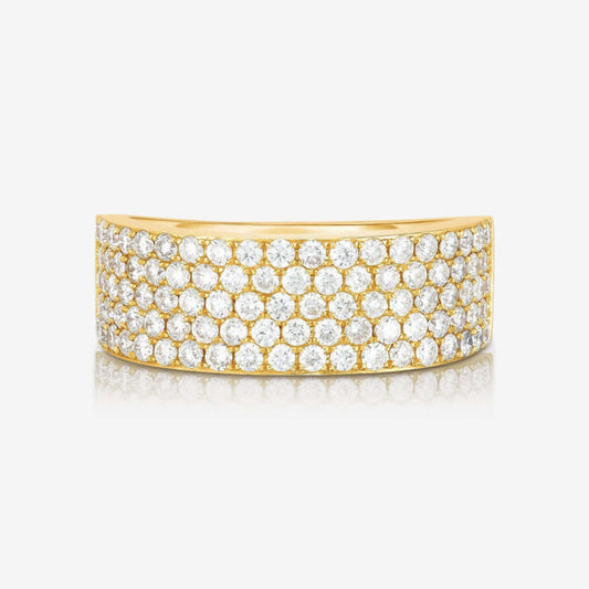 Round Cut Moissanite Wedding Band, Unique Four Line Pave Gold Anniversary Gift Band
