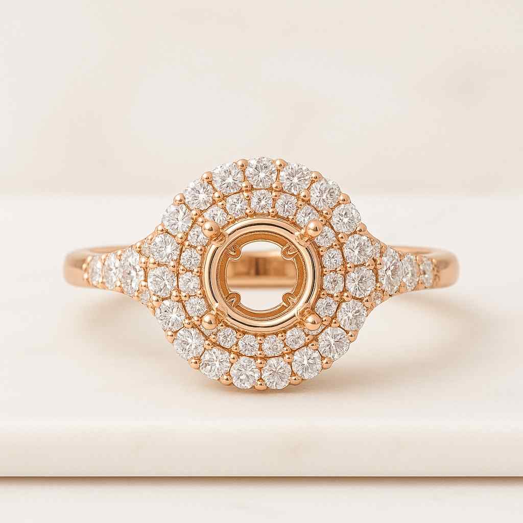 Round Cut Natural Diamond Floral Ring Cluster Set Tiny Diamond Promise Ring  Prong Set White Gold Double Halo Ring