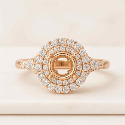 Round Cut Natural Diamond Floral Ring Cluster Set Tiny Diamond Promise Ring  Prong Set White Gold Double Halo Ring